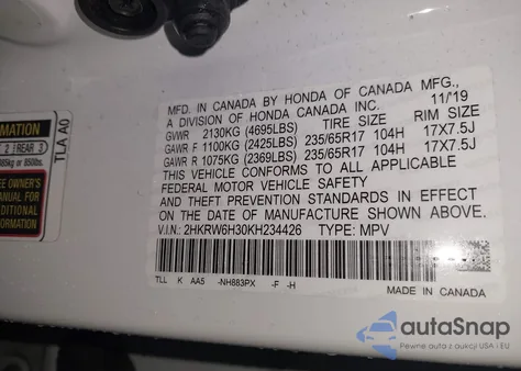 2019 Honda Cr-V Lx from USA, damaged, VIN 2HKRW6H30KH234426